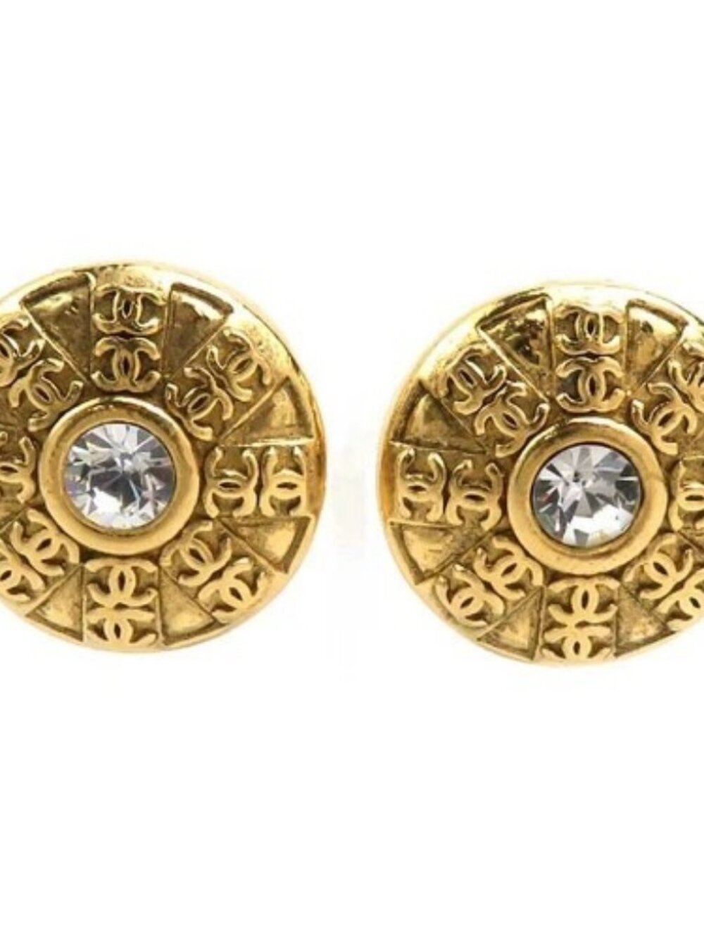 Auth CHANEL CC Logo Clip on Earrings Gold/Silver Metal/Rhinestone - e61346